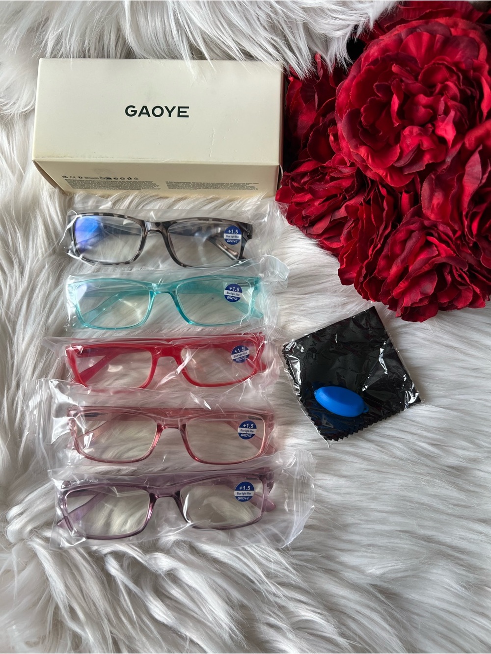 GAOYE Blue Light Blocking Reading Glasses Set – 5 Pairs (+1.5)